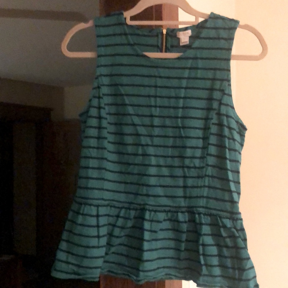 J. Crew kelly green and navy striped peplum top